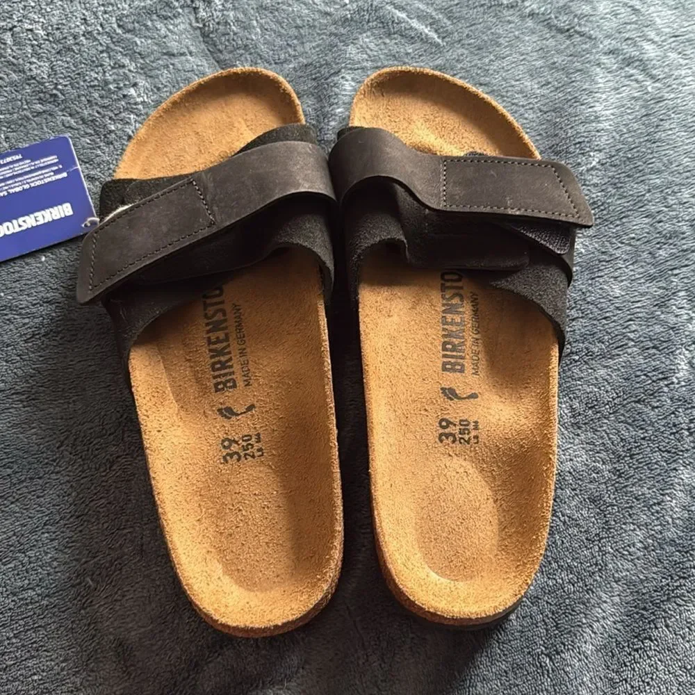 Birkenstock Shoes Oita Black Suede Slide Sandals - Picture 2 of 5